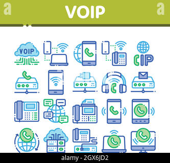 Voip Calling System Collection Icons Set Vector Stock Vector