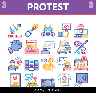 Protest And Strike Collection Icons Set Vector Stock Vector