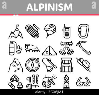 Alpinism Collection Elements Vector Icons Set Stock Vector
