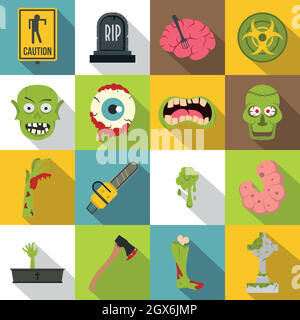Zombie icons set parts, flat style Stock Vector