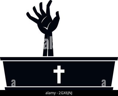 Zombie hand coming out of his coffin icon Stock Vector