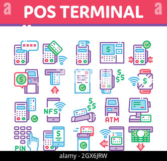 Pos Terminal Device Collection Icons Set Vector Stock Vector