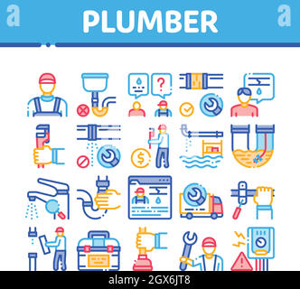 Plumber Profession Collection Icons Set Vector Stock Vector