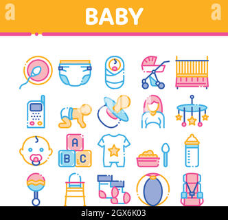 Baby Clothes And Tools Collection Icons Set Vector Stock Vector
