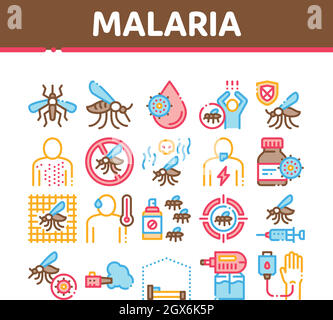 Malaria Illness Dengue Collection Icons Set Vector Stock Vector