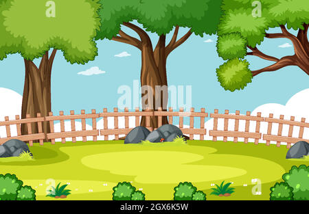 Nature park scene with sky and fence Stock Vector