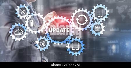 Update on virtual blue screen. Internet and technology concept 2021. Stock Photo