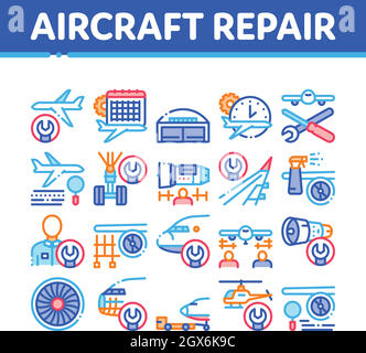 Aircraft Repair Tool Collection Icons Set Vector Stock Vector