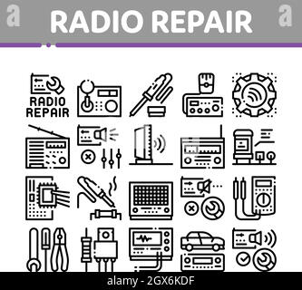 Radio Repair Service Collection Icons Set Vector Stock Vector
