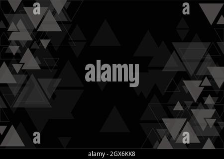 Vector geometric triangle black background, abstract pattern, symmetrical and geometrical template, graphic layout, gray triangles Stock Vector