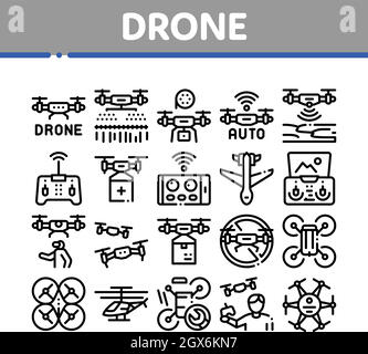 Drone Fly Quadrocopter Collection Icons Set Vector Stock Vector