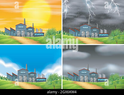 Set of factory in different weather Stock Vector