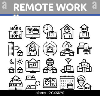Remote Work Freelance Collection Icons Set Vector Stock Vector