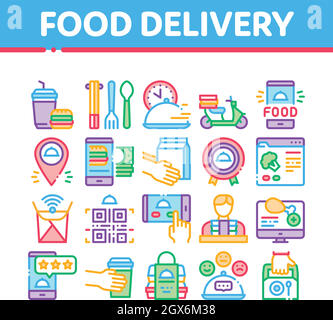 Food Delivery Service Collection Icons Set Vector Stock Vector