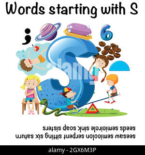 Educational poster design for words starting with S Stock Vector