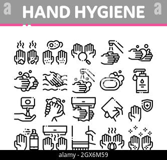 Hand Healthy Hygiene Collection Icons Set Vector Stock Vector