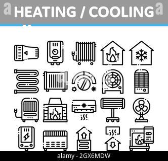 Heating And Cooling Collection Vector Icons Set Stock Vector