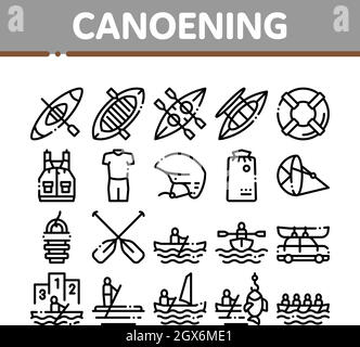Canoeing Collection Elements Icons Set Vector Stock Vector