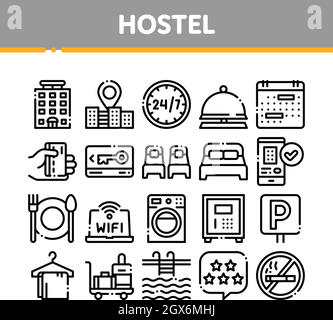 Collection Hostel Elements Vector Sign Icons Set Stock Vector