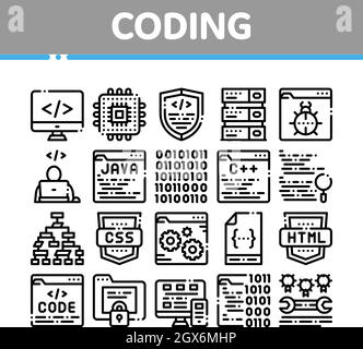 Coding System Vector Thin Line Icons Set Stock Vector