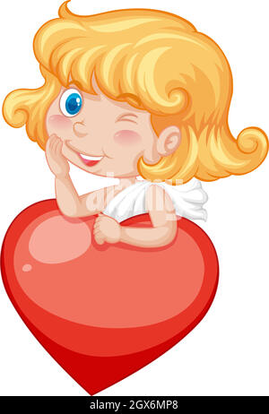 Valentine theme with cute cupid and red heart Stock Vector