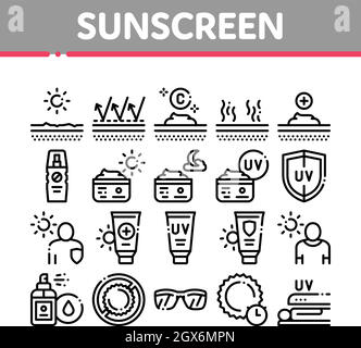 Sunscreen Collection Elements Icons Set Vector Stock Vector