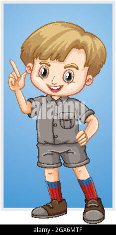 Happy boy with finger pointing up Stock Vector