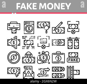 Fake Money Collection Elements Icons Set Vector Stock Vector