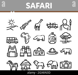 Safari Travel Collection Elements Icons Set Vector Stock Vector