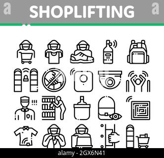 Shoplifting Collection Elements Icons Set Vector Stock Vector