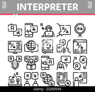 Interpreter Translator Collection Icons Set Vector Stock Vector