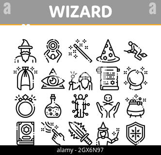Wizard Magic Equipment Collection Icons Set Vector Stock Vector