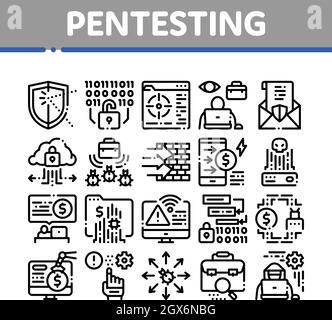 Pentesting Software Collection Icons Set Vector Stock Vector