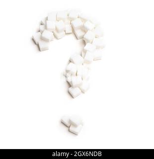 sugar question mark, white sugar cubes, isolated on white Stock Photo