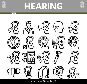 Hearing Human Sense Collection Icons Set Vector Stock Vector