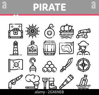 Pirate Sea Bandit Tool Collection Icons Set Vector Stock Vector