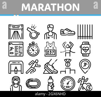 Marathon Collection Elements Icons Set Vector Stock Vector