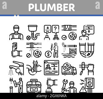 Plumber Profession Collection Icons Set Vector Stock Vector
