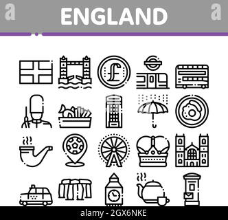 England United Kingdom Collection Icons Set Vector Stock Vector