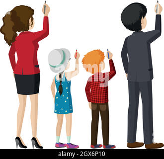 Kids and adults writing Stock Vector