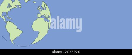 World map or planet earth against blue background. Shapes of continents America, Africa, Europe and Atlantic Ocean. Stock Vector