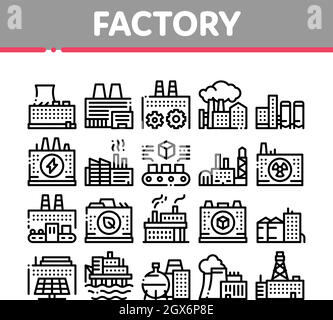 Factory Industrial Collection Icons Set Vector Stock Vector