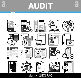 Audit Finance Report Collection Icons Set Vector Stock Vector