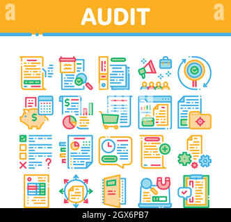 Audit Finance Report Collection Icons Set Vector Stock Vector