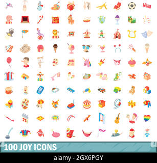 100 joy icons set, cartoon style Stock Vector