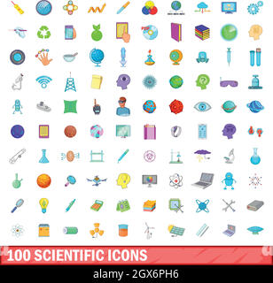 100 scientific icons set, cartoon style Stock Vector