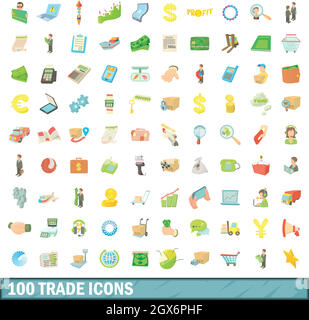 100 trade icons set, cartoon style Stock Vector