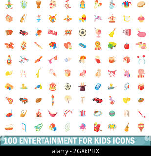 100 entertainment for kids icons set Stock Vector