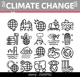 Climate Change Ecology Collection Icons Set Vector Stock Vector