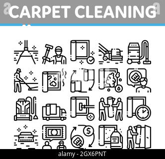 Carpet Cleaning Washing Service Icons Set Vector Stock Vector